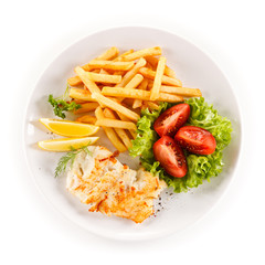 Fish dish - fried fish fillet and vegetables 