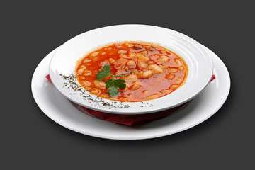 Turkish bean soup, türkische Bohnensuppe, kuru fasulye corbasi - dark background