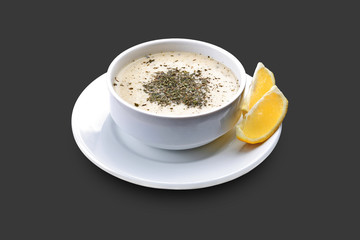 Turkish rice,yogurt and mint soup, yayla corbasi - dark background