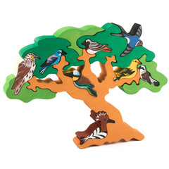 wooden tree toy with birds