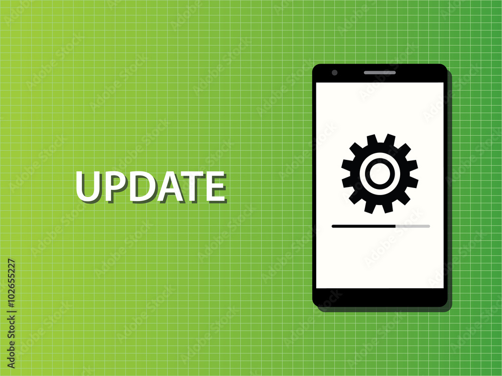 Poster update apps in smartphone in progress concept vector