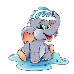 Funny cartoon baby elephant which pours himself with water