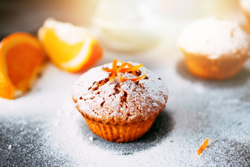 Homemade cupcakes with oranges