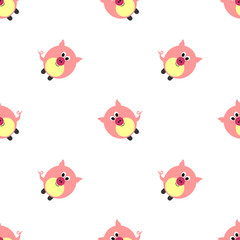 Seamless vector pattern with animals. Cute background with pink pigs on the white backdrop. Series of Animals and Insects Seamless Pattern.