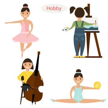 Set of girls hobbies