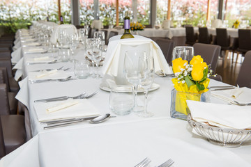 Table prepared in the restaurant for parties