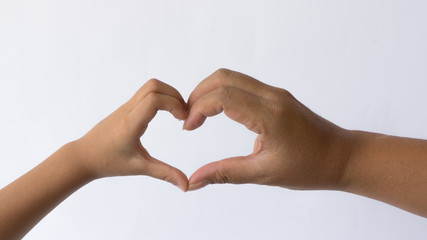 Hands in the form of heart isolated on white background.