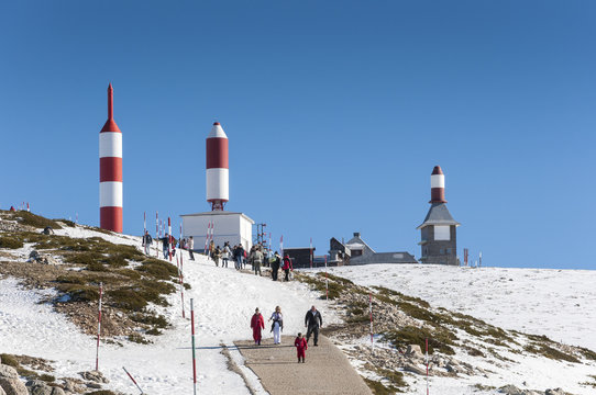 Skiers in Navacerrada Ski Resort, Navacerrada Mountain Pass, Madrid, Spain, on January 4, 2015.