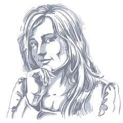 Vector art drawing, portrait of gorgeous flirting girl isolated