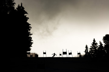 Ski slope silhouette skier