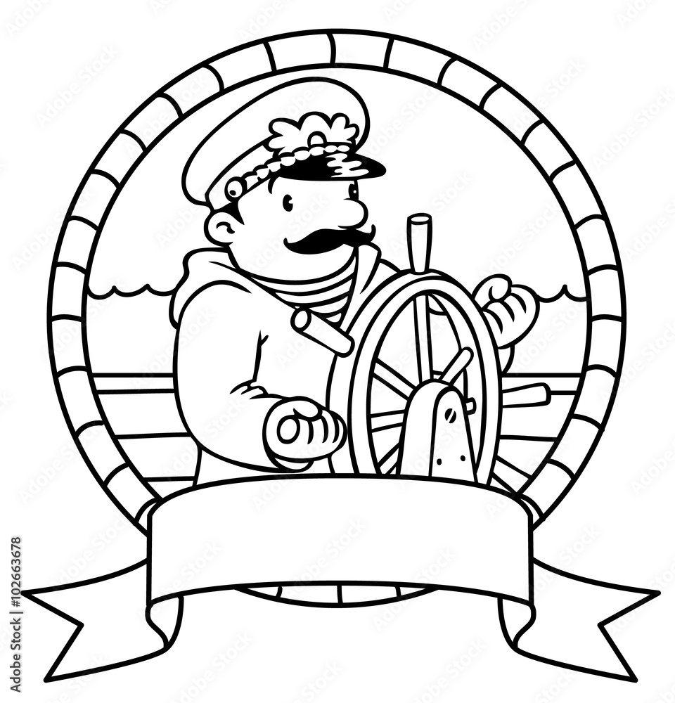 Wall mural Funny captain or yachtman. Coloring book. Emblem