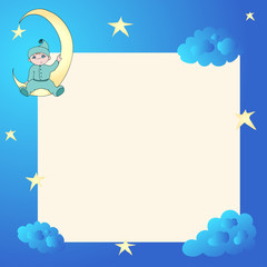 Frame with boy on the moon, stars and clouds vector vector illustration