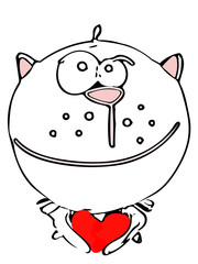 St. Valentine Day Illustration cat with red heart isolate on white background.