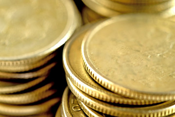 Coins stacked in bars. The concept of revenue growth