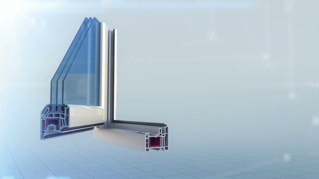Plastic profile cut animation grows into complete window white