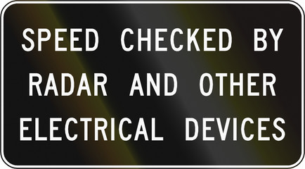 Road sign used in the US state of Virginia - Speed checked by radar