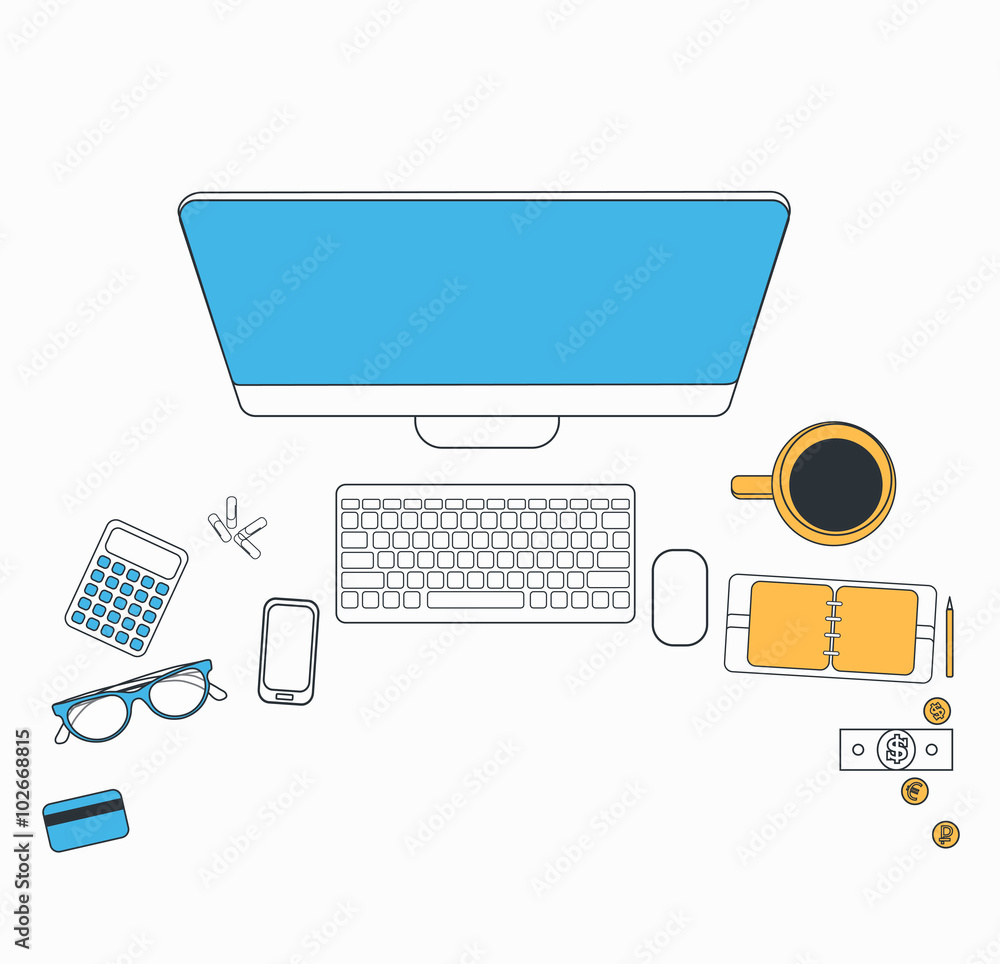 Poster set of flat design for desktop. line icons flat design elements. modern vector pictogram.