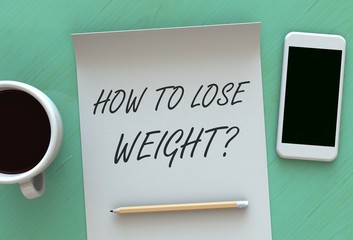 How To Lose Weight, message on paper, smart phone and coffee on table