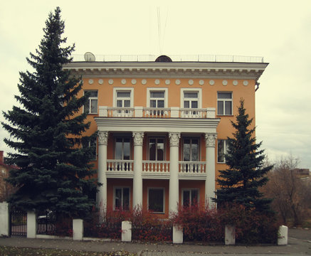 building of architecture 1950 years, Omsk, Russia, toned