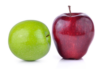 red and green apple on white background
