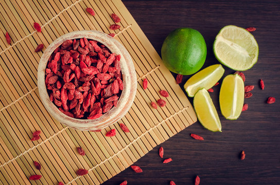 Healthy goji berries with lime