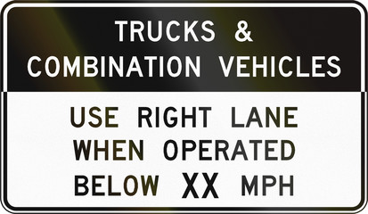 Road sign used in the US state of Virginia - Trucks and combination vehicles