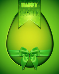 Easter background with egg and green ribbon.