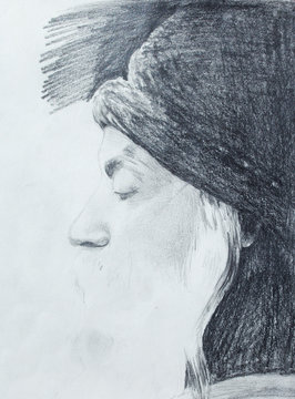 Drawing on paper ,Osho, zen budhistic guru.