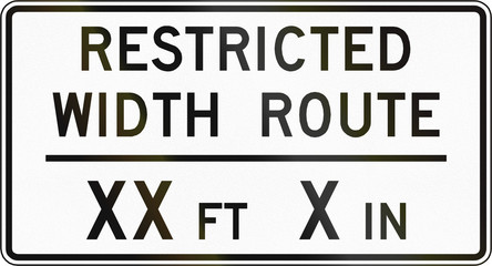 Road sign used in the US state of Virginia - Restricted width route
