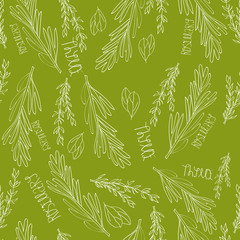green seamless pattern with herbs and spices