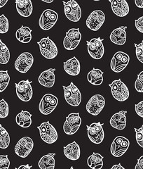 Owls hand drawn seamless pattern