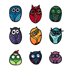 Owls hand drawn set