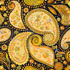 Vintage floral motif ethnic paisley seamless background. Abstract lace pattern. Ability to edit the colors, without losing seamlessly. Hand drawing colorful wallpaper. EPS-8 vector texture.
