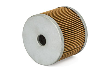 Car filter close-up, auto spare part, isolated on white, with cl