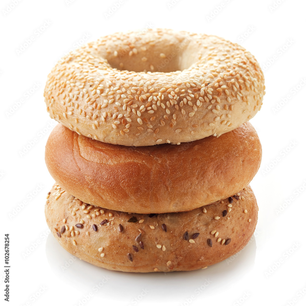 Wall mural fresh bagels on white background