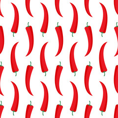 Red hot chili peppers seamless pattern. Vegetables illustration on white background.