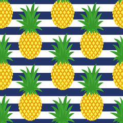 Pineapple on striped background. Cute vector pineapple pattern. Summer fruit illustration. Fashion print. - 102678483
