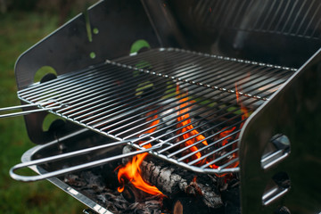Hamburger grilling in garden