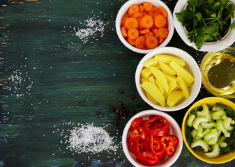 vegetables spice ingredients for the soup background