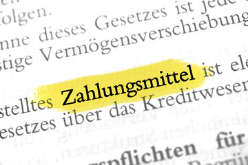 Zahlungsmittel - Text gelb markiert