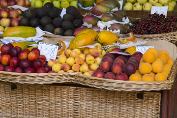 Fresh exotic fruits in Mercado Dos Lavradores. Funchal, Madeira