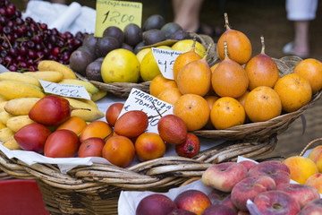 Fresh exotic fruits in Mercado Dos Lavradores. Funchal, Madeira