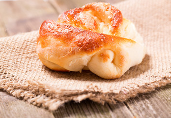 Appetizing bun on a napkin from a sacking