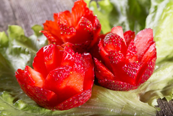Three decorative flowers from strawberry