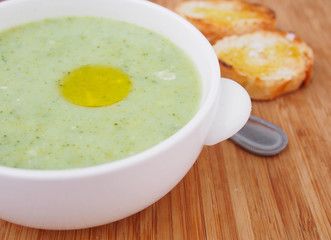 Cream soup of broccoli, food closeup