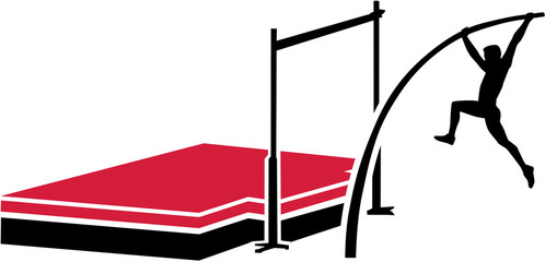 Athlete at the pole vault system