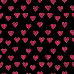 Pattern with red glitter textured hearts confetti print backgrou