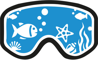 Diving mask with fish and underwater life