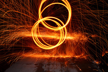 Burning steel wool spinning around