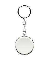 Blank round metal key chain with key ring isolated on white background